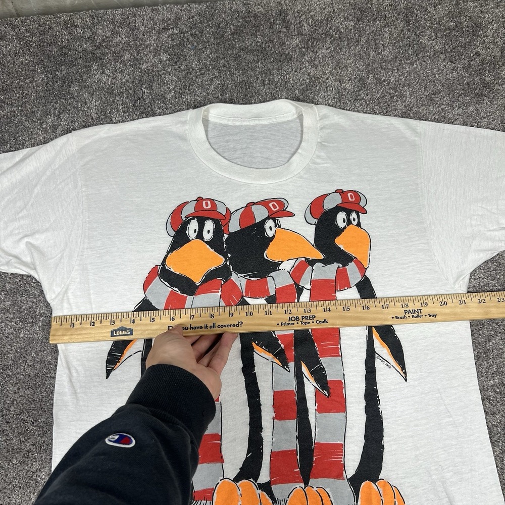 Rare Vintage 80s Ohio State Buckeyes Cartoon Penguins Paper Thin OSU T Shirt L - Picture 4 of 9